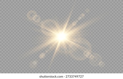 Vector transparent sunlight with lens flare effect. Overlays, light, Sun, sunrays, overlays, light transitions, lens flare, light leaks and glare in PNG format. PNG sunlight flare light.