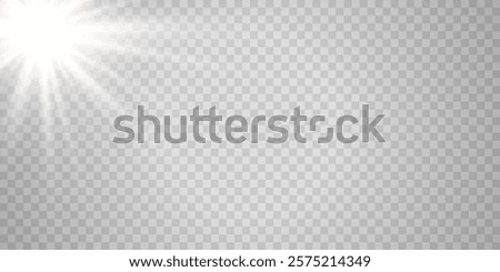 Vector transparent sunlight with lens flare effect. Overlays, light, Sun, sunrays, overlays, light transitions, lens flare, light leaks and glare in PNG format. PNG sunlight flare light.