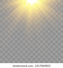 Vector transparent sunlight. Light png. Special flash light effect. Glow light effect, bright sun or spotlight beams. Decor element isolated on transparent background.