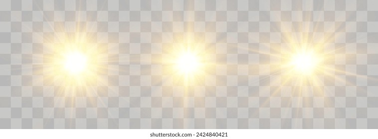 Vector de luz solar transparente, efecto de luz de flash especial. Efecto de luz brillante, sol brillante o rayos de luz. Png ligero. Elemento de decoración aislado sobre fondo transparente