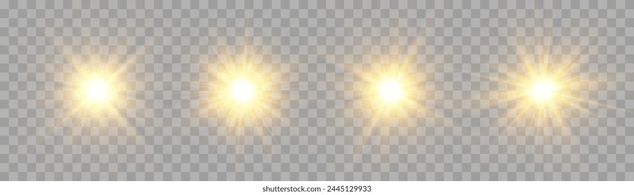 Vector de luz solar transparente, efecto de luz de destello especial. Efecto de luz brillante, sol brillante o rayos de luz. Png ligero. Elemento de decoración aislado sobre fondo transparente