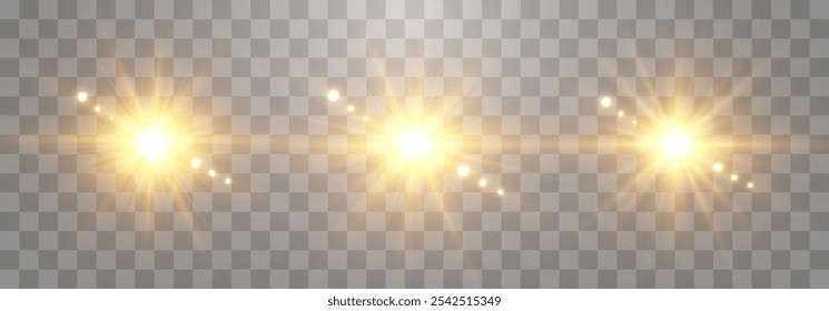 Vector transparent sunlight set, special lens flare effect. Light effects set, sun flash isolated on png