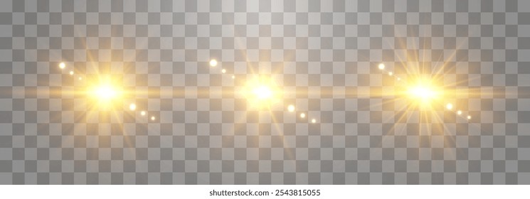Vector transparent sunlight set, special lens flare effect. Light effects set, sun flash isolated on png
