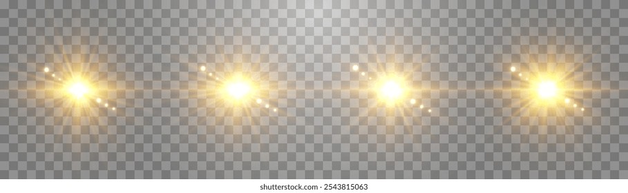 Vector transparent sunlight set, special lens flare effect. Light effects set, sun flash isolated on png
