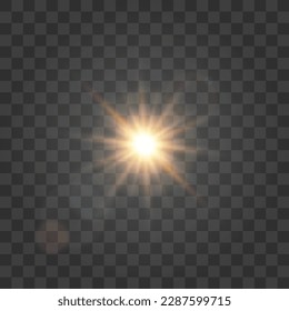 Vector transparent sunlight, special flash light effect. Glow light effect, bright sun or spotlight beams. Light png. Decor element isolated on transparent background.