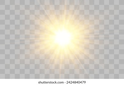 Vector transparent sunlight, special flash light effect. Glow light effect, bright sun or spotlight beams. Light png. Decor element isolated on transparent background