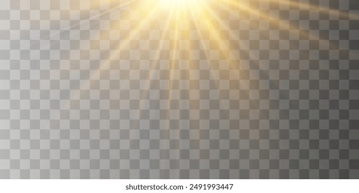 Vector transparent sunlight, special flash light effect. Glow light effect, bright sun or spotlight beams. Light png. Decor element isolated on transparent background