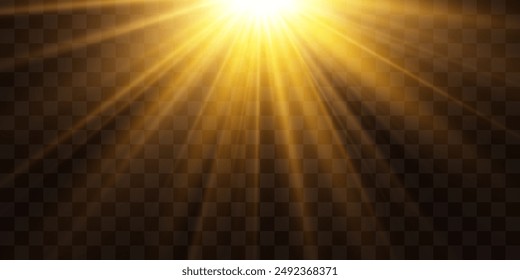 Vector transparent sunlight, special flash light effect. Glow light effect, bright sun or spotlight beams. Light png. Decor element isolated on transparent background