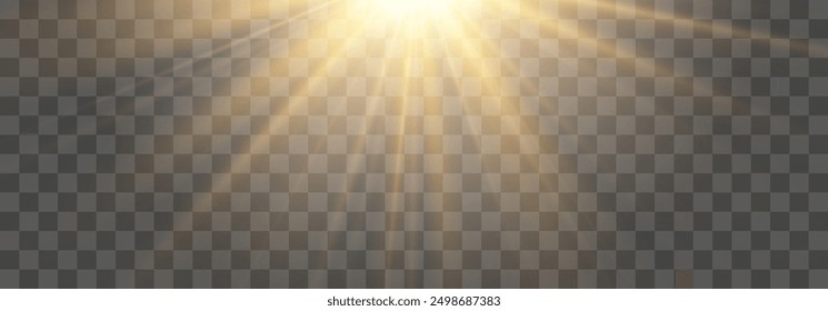 Vector transparent sunlight, special flash light effect. Glow light effect, bright sun or spotlight beams. Light png. Decor element isolated on transparent background