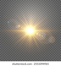 Vector transparent sunlight, special flash light effect. Glow light effect, bright sun or spotlight beams. Light png. Decor element isolated on transparent background