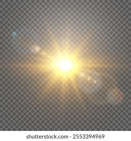 Vector transparent sunlight, special flash light effect. Glow light effect, bright sun or spotlight beams. Light png. Decor element isolated on transparent background