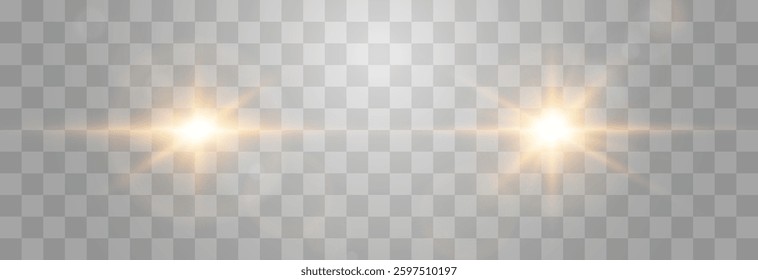 Vector transparent sunlight, special flash light effect. Glow light effect, bright sun or spotlight beams. Light png. Decor element isolated on transparent background