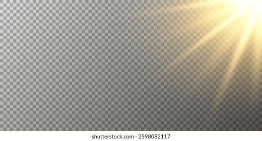 Vector transparent sunlight, special flash light effect. Glow light effect, bright sun or spotlight beams.