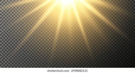 Vector transparent sunlight, special flash light effect. Glow light effect, bright sun or spotlight beams.