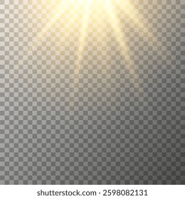 Vector transparent sunlight, special flash light effect. Glow light effect, bright sun or spotlight beams.