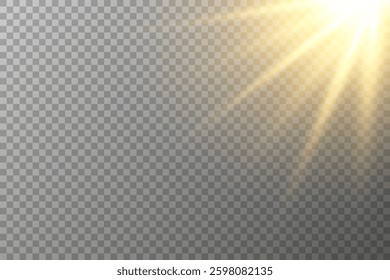 Vector transparent sunlight, special flash light effect. Glow light effect, bright sun or spotlight beams.