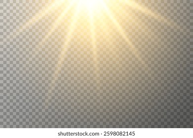 Vector transparent sunlight, special flash light effect. Glow light effect, bright sun or spotlight beams.