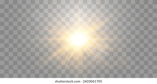 Vector transparent sunlight, special flash light effect. Glow light effect, bright sun, light png. Isolated on transparent background