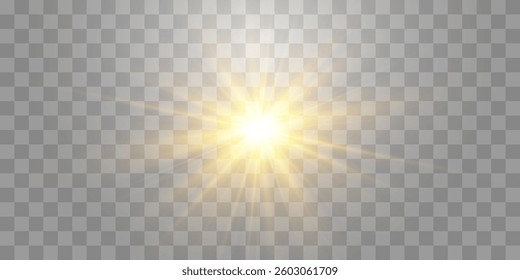 Vector transparent sunlight, special flash light effect. Glow light effect, bright sun, light png. Isolated on transparent background