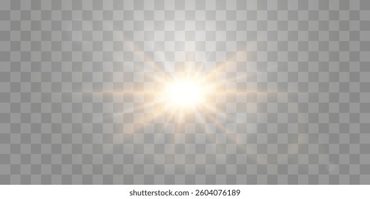 Vector transparent sunlight, special flash light effect. Glow light effect, bright sun or spotlight beams. Light png. Decor element isolated on transparent background
