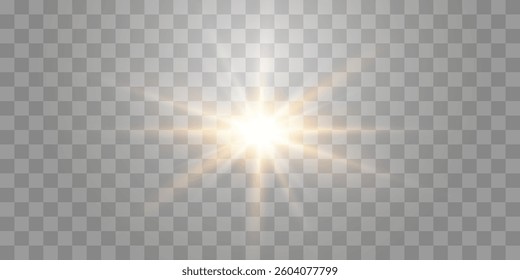 Vector transparent sunlight, special flash light effect. Bright sun or spotlight beams. Light png. Isolated on transparent background
