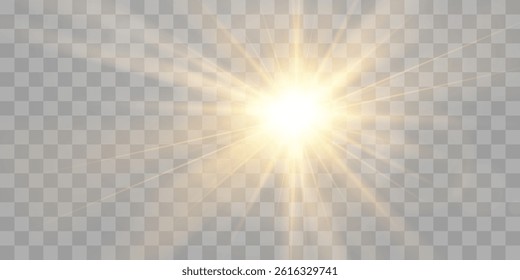 Vector transparent sunlight, special flash light effect. Bright sun or spotlight beams. Light png. Isolated on transparent background.