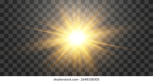 Vector transparent sunlight, special flash light effect. Glow light effect, bright sun or spotlight beams. Light png. Decor element isolated on transparent background