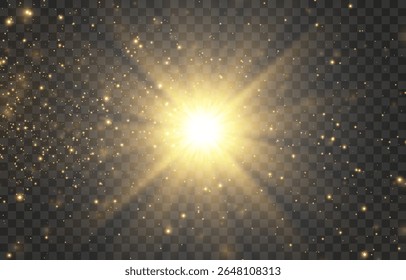 Image vectorielle lumière du soleil transparente, effet de lumière flash spéciale. Effet de lumière vive, soleil clair ou faisceaux de projecteurs. Png léger. Élément de décoration isolé sur fond transparent