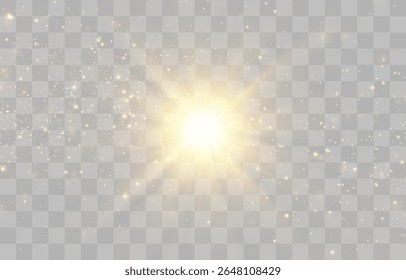 Image vectorielle lumière du soleil transparente, effet de lumière flash spéciale. Effet de lumière vive, soleil clair ou faisceaux de projecteurs. Png léger. Élément de décoration isolé sur fond transparent