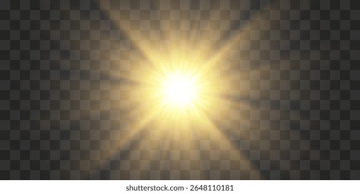Vector transparent sunlight, special flash light effect. Glow light effect, bright sun or spotlight beams. Light png. Decor element isolated on transparent background