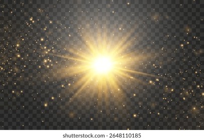Image vectorielle lumière du soleil transparente, effet de lumière flash spéciale. Effet de lumière vive, soleil clair ou faisceaux de projecteurs. Png léger. Élément de décoration isolé sur fond transparent