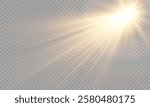 Vector transparent sunlight with special lens flare effect. Light gold png. Yellow sun png. Light flash gold png. Summer season. Vector illustrator.