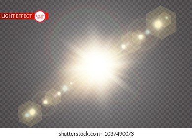 Vector transparent sunlight special lens flare light effect. Sun flash with rays and spotlight. eps 10