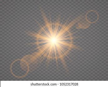 Vector transparent sunlight special lens flare light effect. Sun flash with rays and spotlight. The glow lighting effect. Star burst with sparkles. The sun's rays, glare