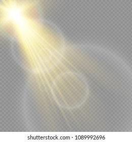 Vector transparent sunlight special lens flash light effect.front sun lens flash. Vector blur in the light of radiance.