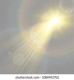 Vector transparent sunlight special lens flash light effect.front sun lens flash. Vector blur in the light of radiance.