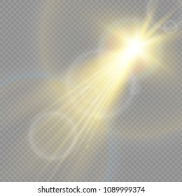 Vector transparent sunlight special lens flash light effect.front sun lens flash. Vector blur in the light of radiance.