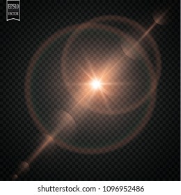 Vector transparent sunlight special lens flare light effect. Sun flash with rays and spotlight