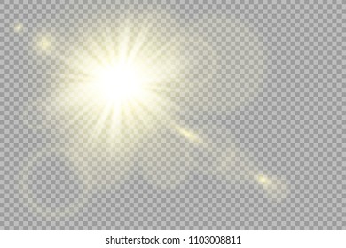 Vector transparent sunlight special lens flare light effect. Sun flash with rays and spotligh. Glow light effect. Star with sparkles on transparent background. Vector illustration. Sun