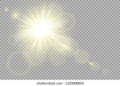 Vector transparent sunlight special lens flare light effect. Sun flash with rays and spotligh. Glow light effect. Star with sparkles on transparent background. Vector illustration. Sun