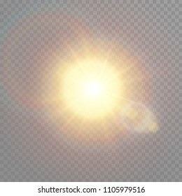 Vector transparent sunlight special lens flash light effect.front sun lens flash. Vector blur in the light of radiance. Element of decor. Horizontal stellar rays and searchlight