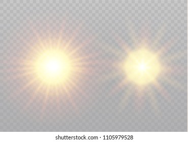 Vector transparent sunlight special lens flash light effect.front sun lens flash. Vector blur in the light of radiance. Element of decor. Horizontal stellar rays and searchlight