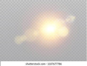 Vector transparent sunlight special lens flash light effect.front sun lens flash. Vector blur in the light of radiance. Element of decor.