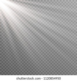Vector transparent sunlight special lens flash light effect.front sun lens flash. Vector blur in the light of radiance. Element of decor. 