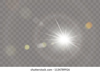 Vector transparent sunlight special lens flare light effect. Sun flash with rays and spotlight