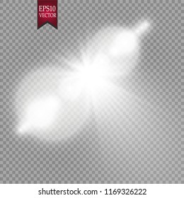 Vector transparent sunlight special lens flare light effect. Sun flash with rays and spotlight. EPS 10