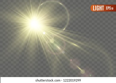 Vector transparent sunlight special lens flare light effect. Bright beautiful star. Light from the rays.