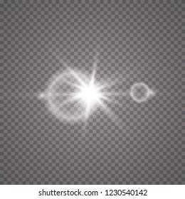 Vector transparent sunlight special lens flare light effect. Sun flash with rays and spotlight