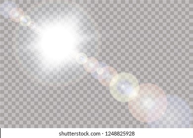 Vector transparent sunlight special lens flare light effect. Sun isolated on transparent background