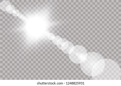 Vector transparent sunlight special lens flare light effect. Sun isolated on transparent background